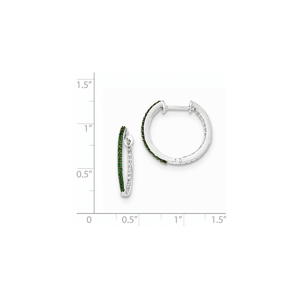 14k White Gold Green/White In & Out Diamond 1.2mm Hinged Hoops
