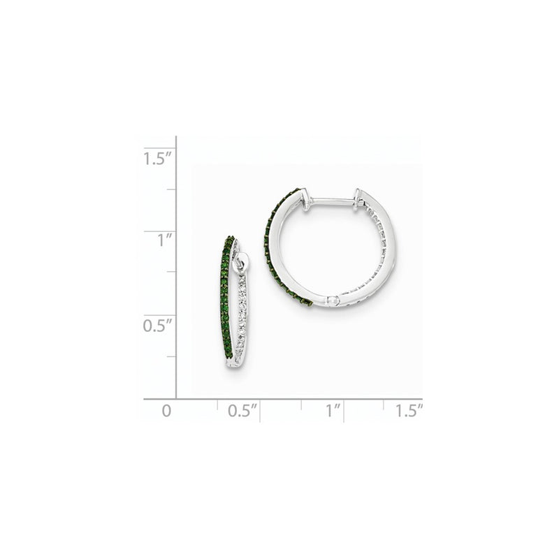 14k White Gold Green/White In & Out Diamond 1.2mm Hinged Hoops