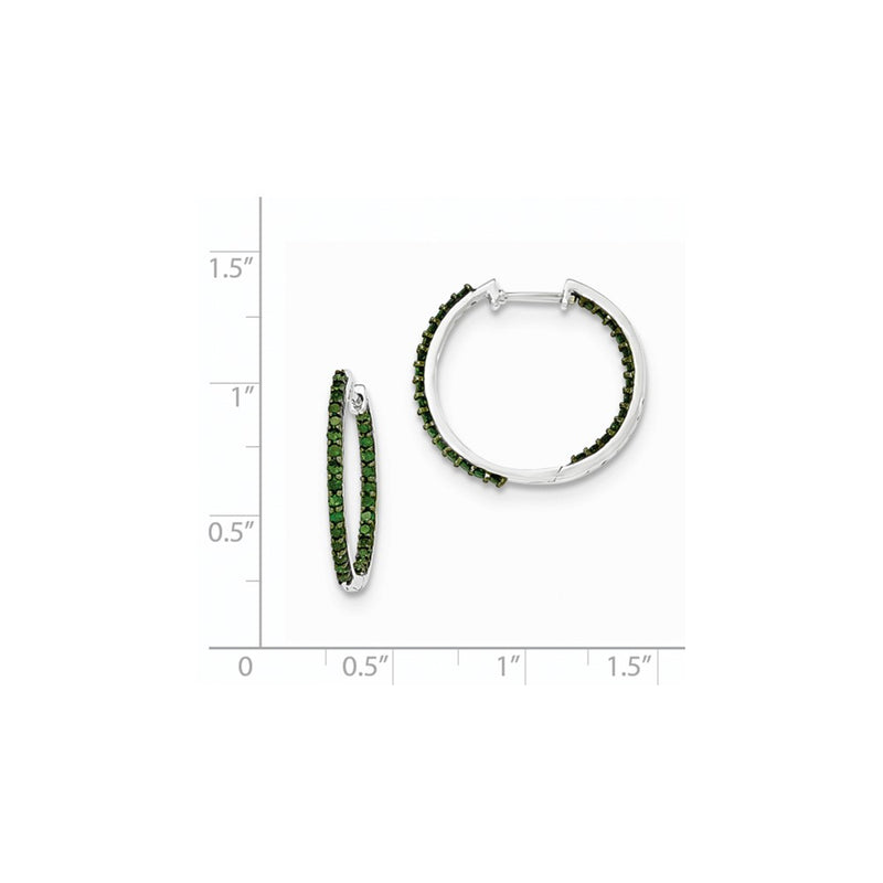 14k White Gold Green Real Diamond In & Out 1.5mm Hinged Hoop Earrings