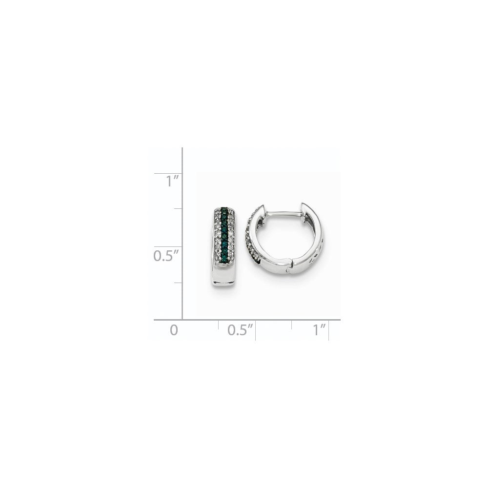14k White Gold Blue and White Real Diamond Hinged Hoop Earrings