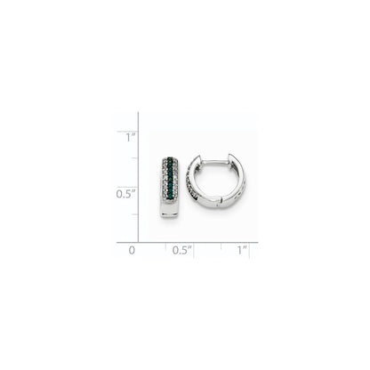 14k White Gold Blue and White Real Diamond Hinged Hoop Earrings