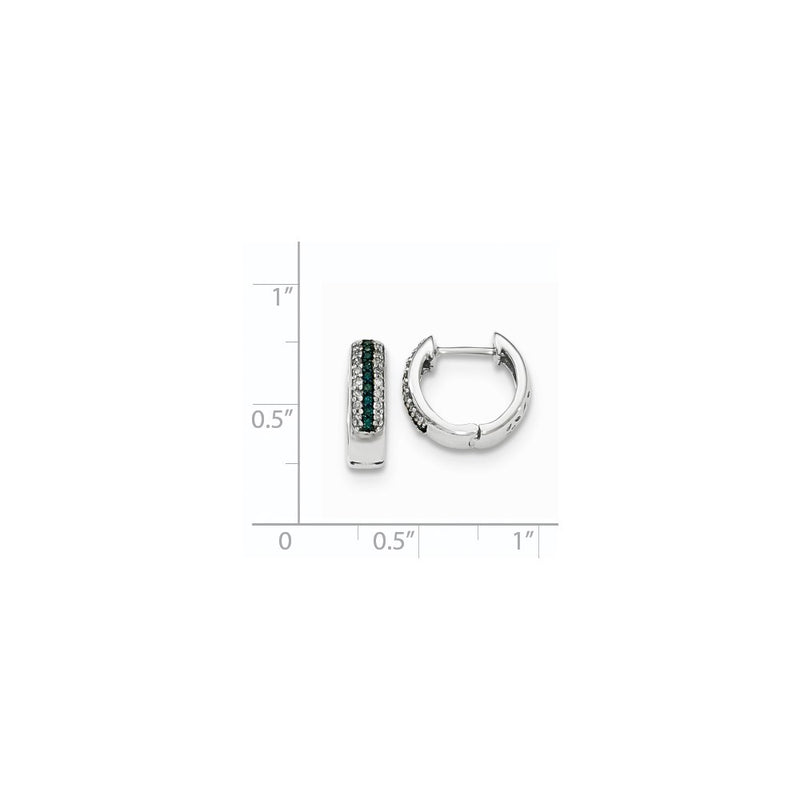 14k White Gold Blue and White Real Diamond Hinged Hoop Earrings