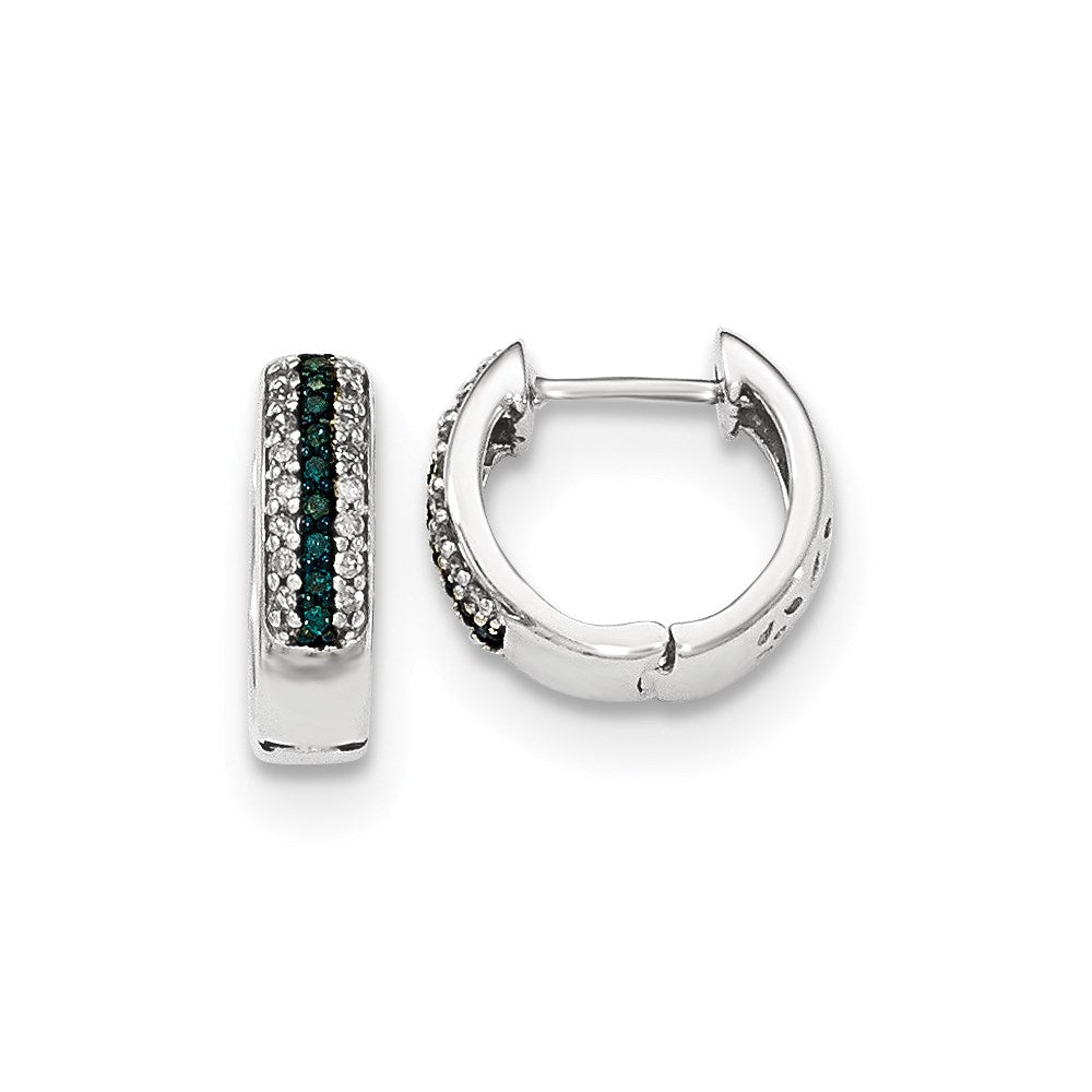 14k White Gold Blue and White Real Diamond Hinged Hoop Earrings