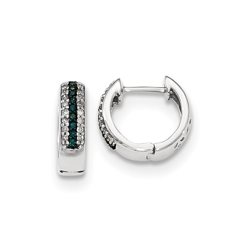 14k White Gold Blue and White Real Diamond Hinged Hoop Earrings