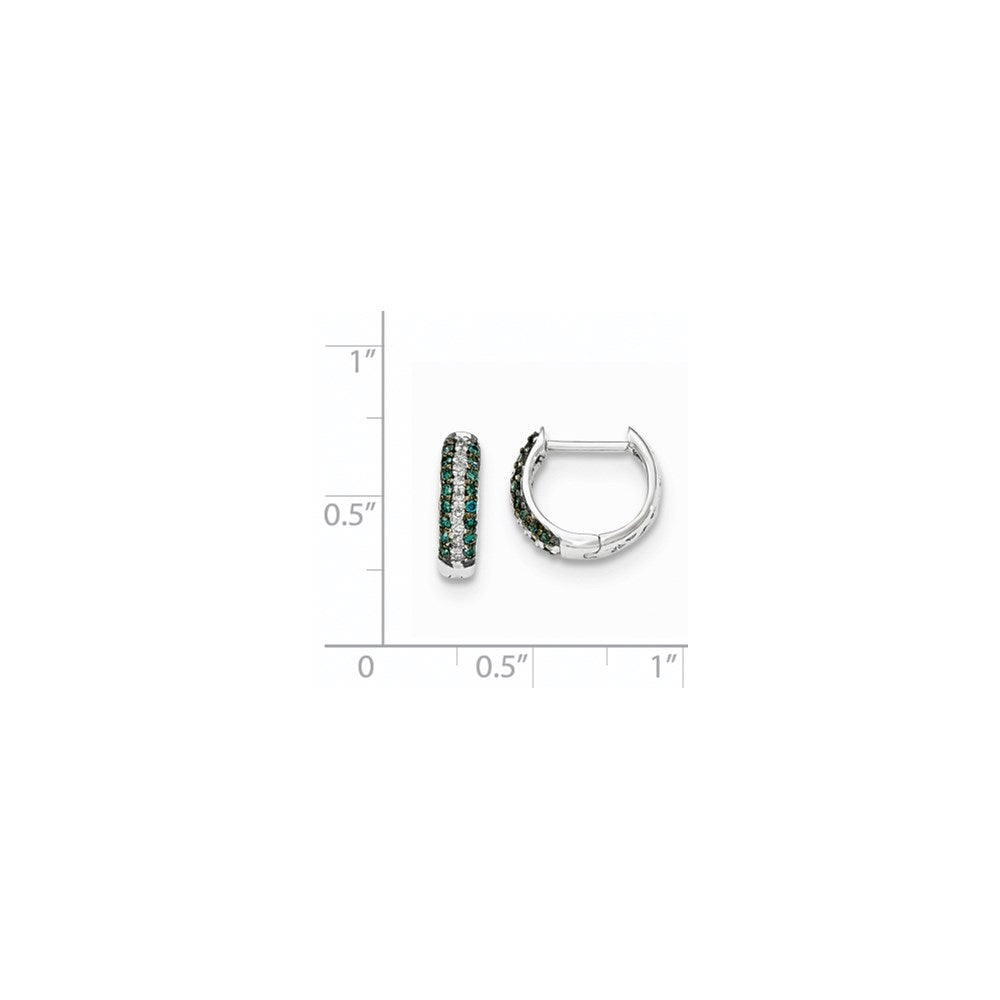 14k White Gold Blue and White Real Diamond Hinged Hoop Earrings