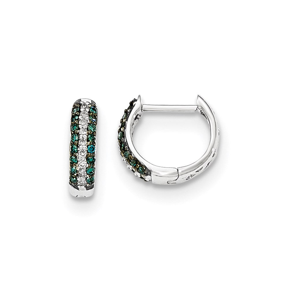 14k White Gold Blue and White Real Diamond Hinged Hoop Earrings