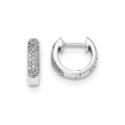 14k White Gold Real Diamond Hinged Round Hoop Earrings