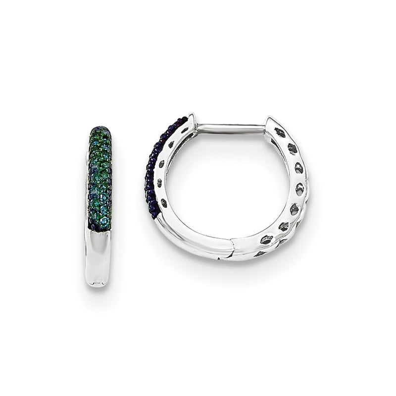 14k White Gold Blue Diamond 2.2mm Hinged Hoops
