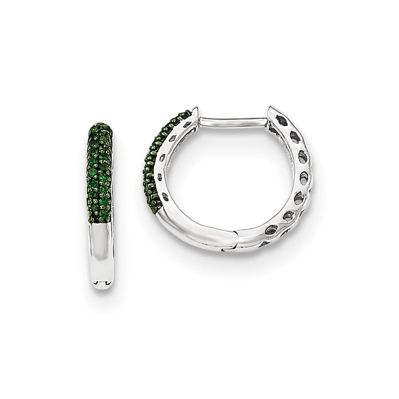 14k White Gold Green Diamond 2.2mm Hinged Hoops