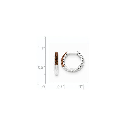 14K White Gold Red Real Diamond 2mm Hinged Hoop Earrings