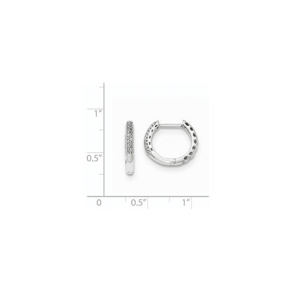 14K White Gold Real Diamond 2mm Hinged Hoop Earrings