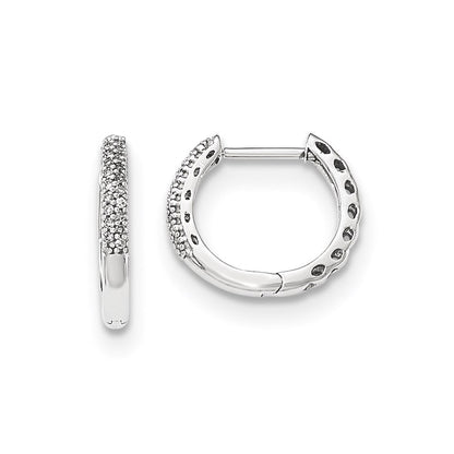 14K White Gold Real Diamond 2mm Hinged Hoop Earrings