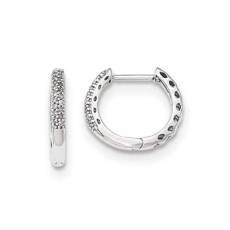 14K White Gold Real Diamond 2mm Hinged Hoop Earrings