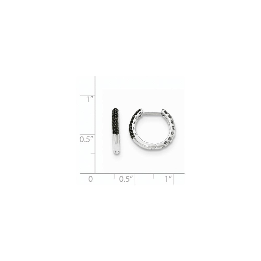 14K White Gold Black Real Diamond 2mm Hinged Hoop Earrings