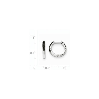 14K White Gold Black Real Diamond 2mm Hinged Hoop Earrings