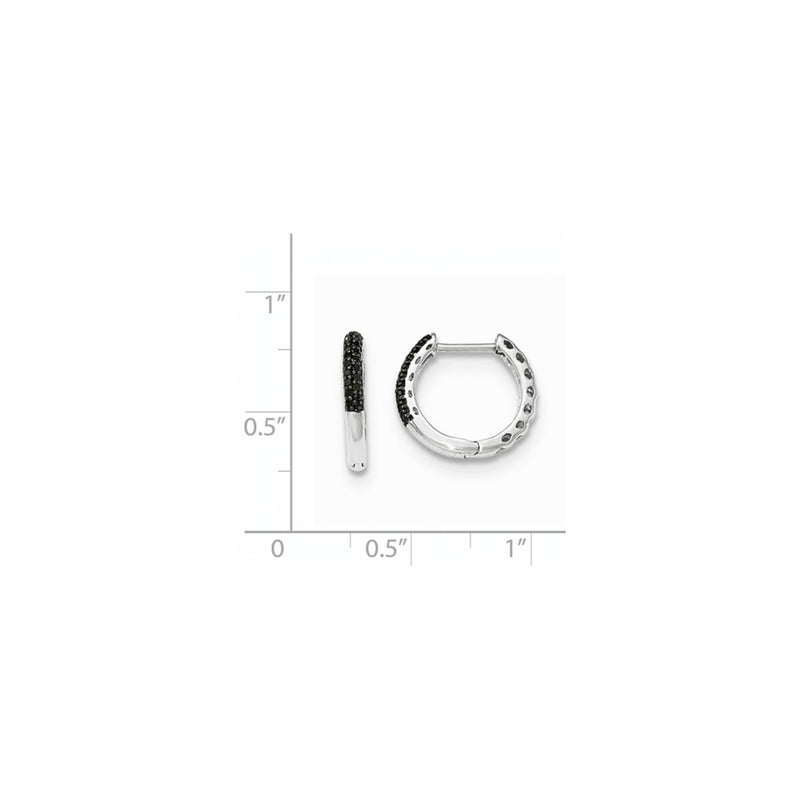 14K White Gold Black Real Diamond 2mm Hinged Hoop Earrings