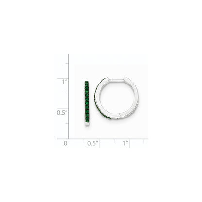 14k White Gold Green Diamond 1.6mm Hinged Hoops