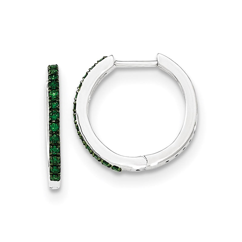14k White Gold Green Diamond 1.6mm Hinged Hoops