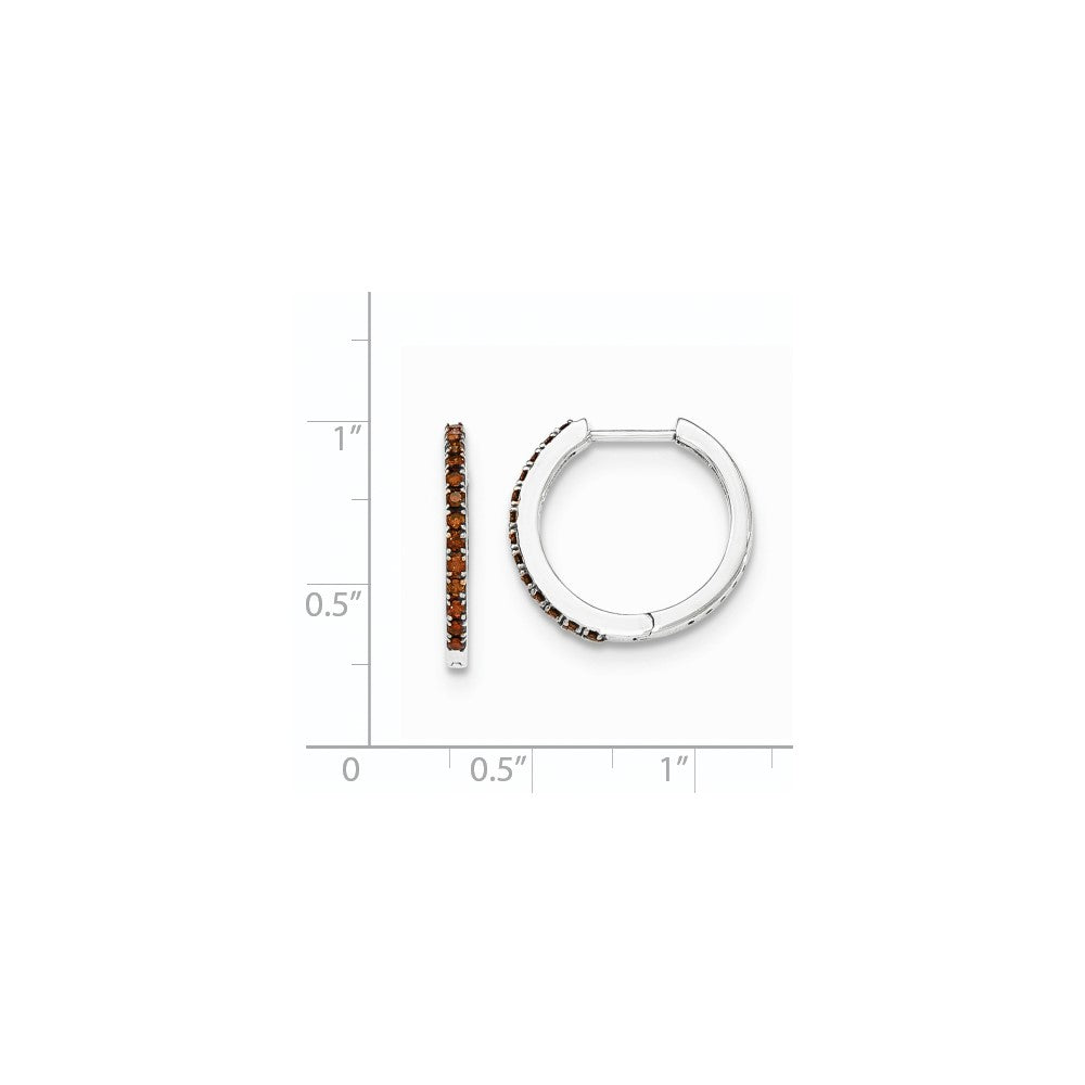 14K White Gold Red Real Diamond 1.5mm Hinged Hoop Earrings