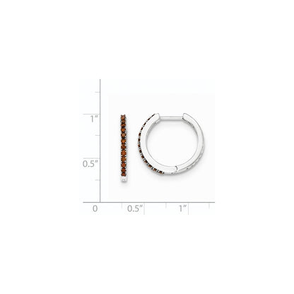 14K White Gold Red Real Diamond 1.5mm Hinged Hoop Earrings