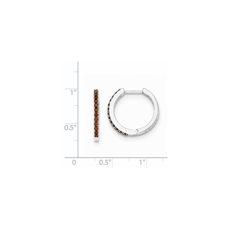 14K White Gold Red Real Diamond 1.5mm Hinged Hoop Earrings