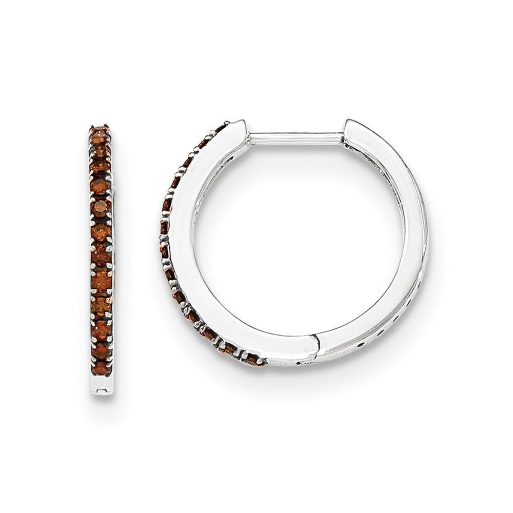 14K White Gold Red Real Diamond 1.5mm Hinged Hoop Earrings