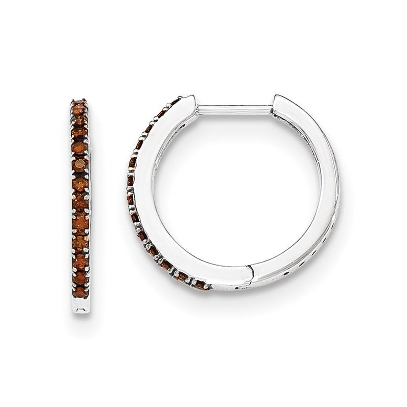 14K White Gold Red Real Diamond 1.5mm Hinged Hoop Earrings