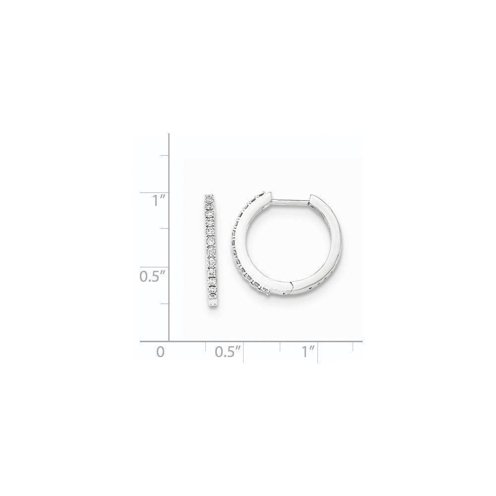 14K White Gold Real Diamond 1.5mm Hinged Hoop Earrings