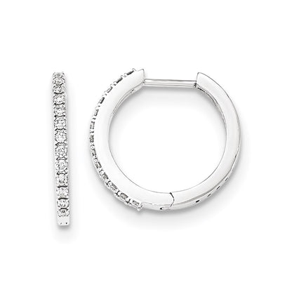 14K White Gold Real Diamond 1.5mm Hinged Hoop Earrings