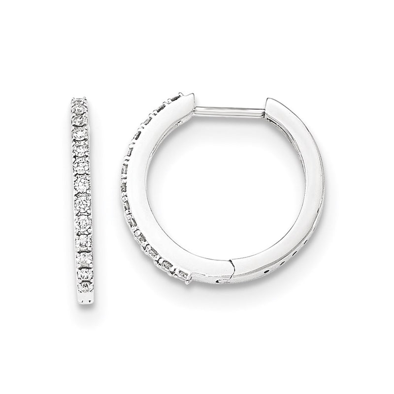14K White Gold Real Diamond 1.5mm Hinged Hoop Earrings