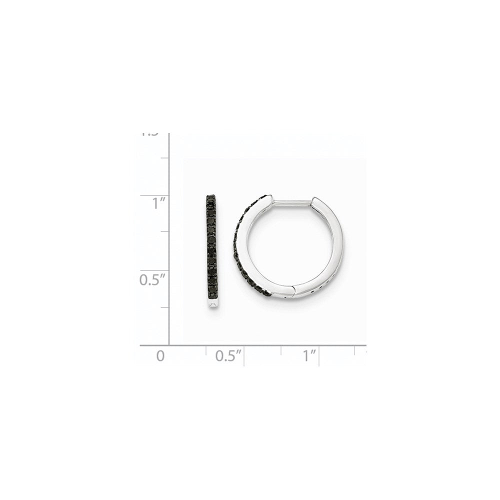 14K White Gold Black Real Diamond 1.5mm Hinged Hoop Earrings