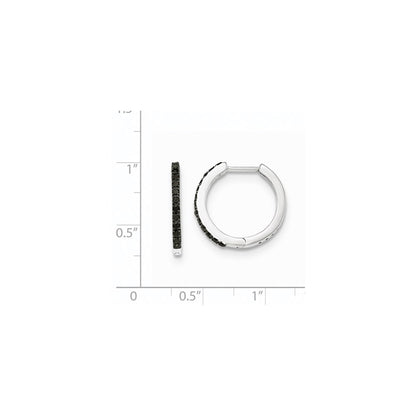 14K White Gold Black Real Diamond 1.5mm Hinged Hoop Earrings