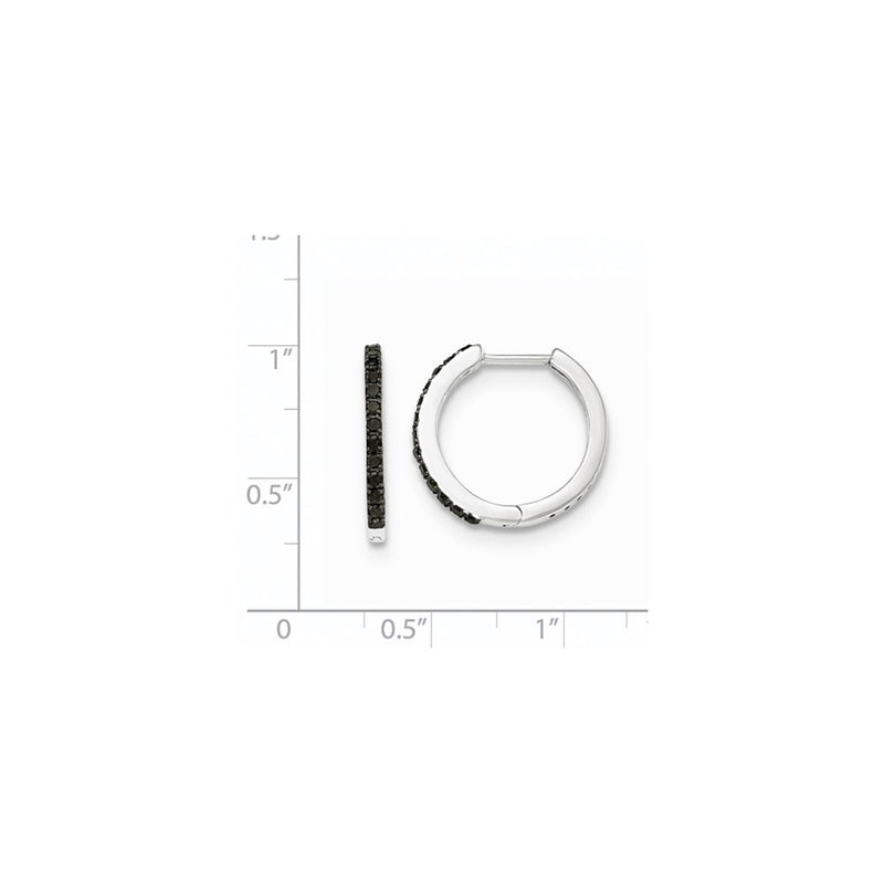 14K White Gold Black Real Diamond 1.5mm Hinged Hoop Earrings