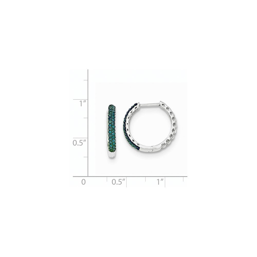 14k White Gold Blue Diamond 2.25mm Hinged Hoops