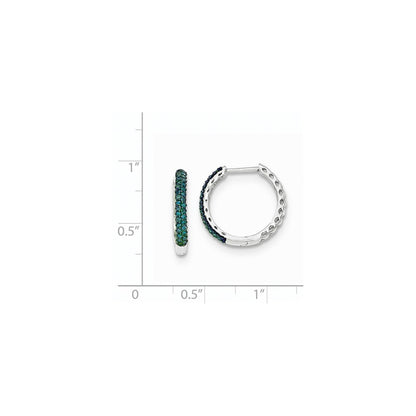 14k White Gold Blue Diamond 2.25mm Hinged Hoops