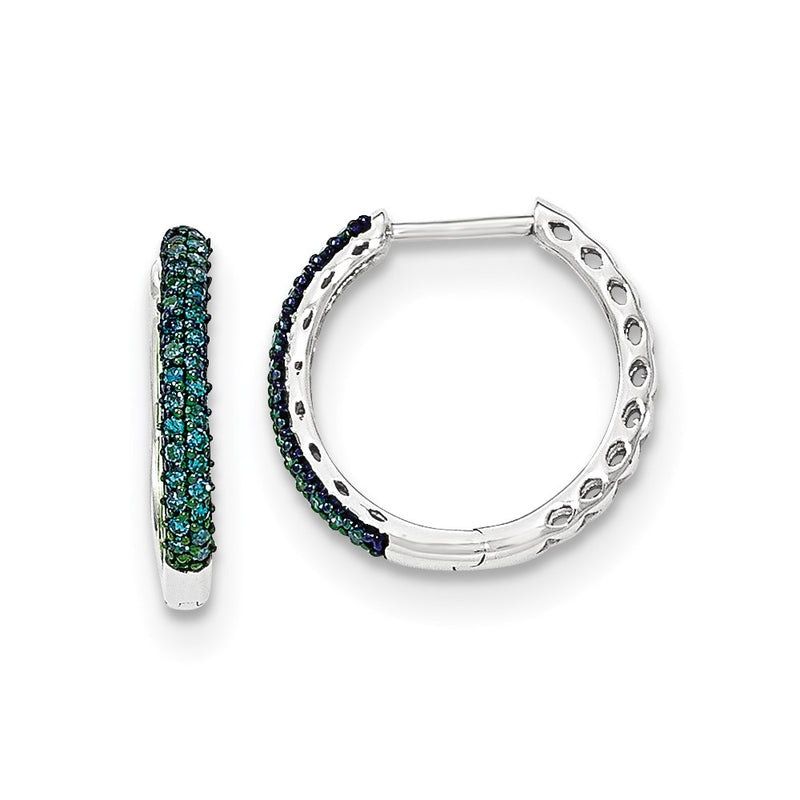 14k White Gold Blue Diamond 2.25mm Hinged Hoops