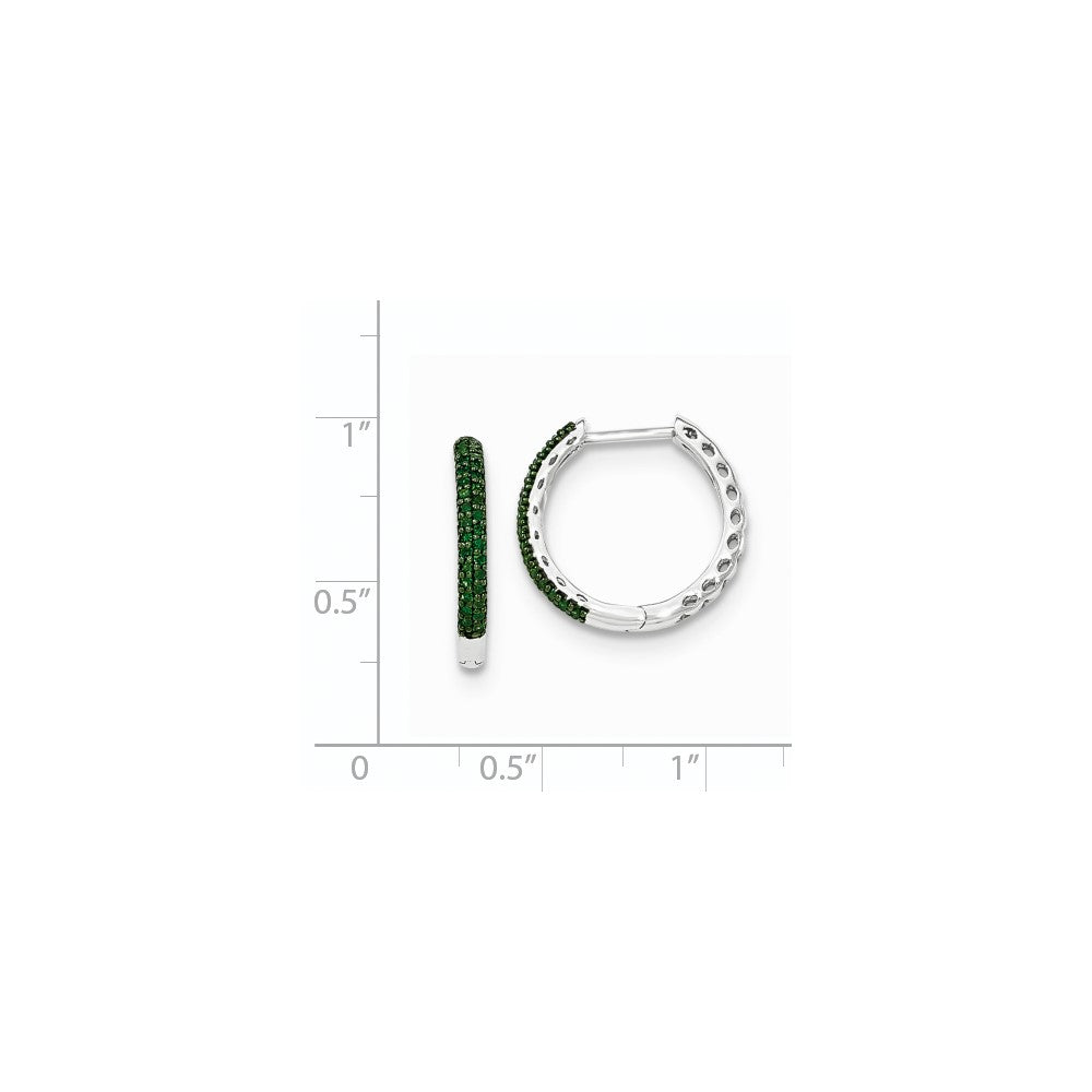 14k White Gold Green Diamond 2.25mm Hinged Hoops