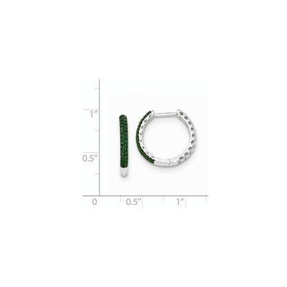 14k White Gold Green Diamond 2.25mm Hinged Hoops