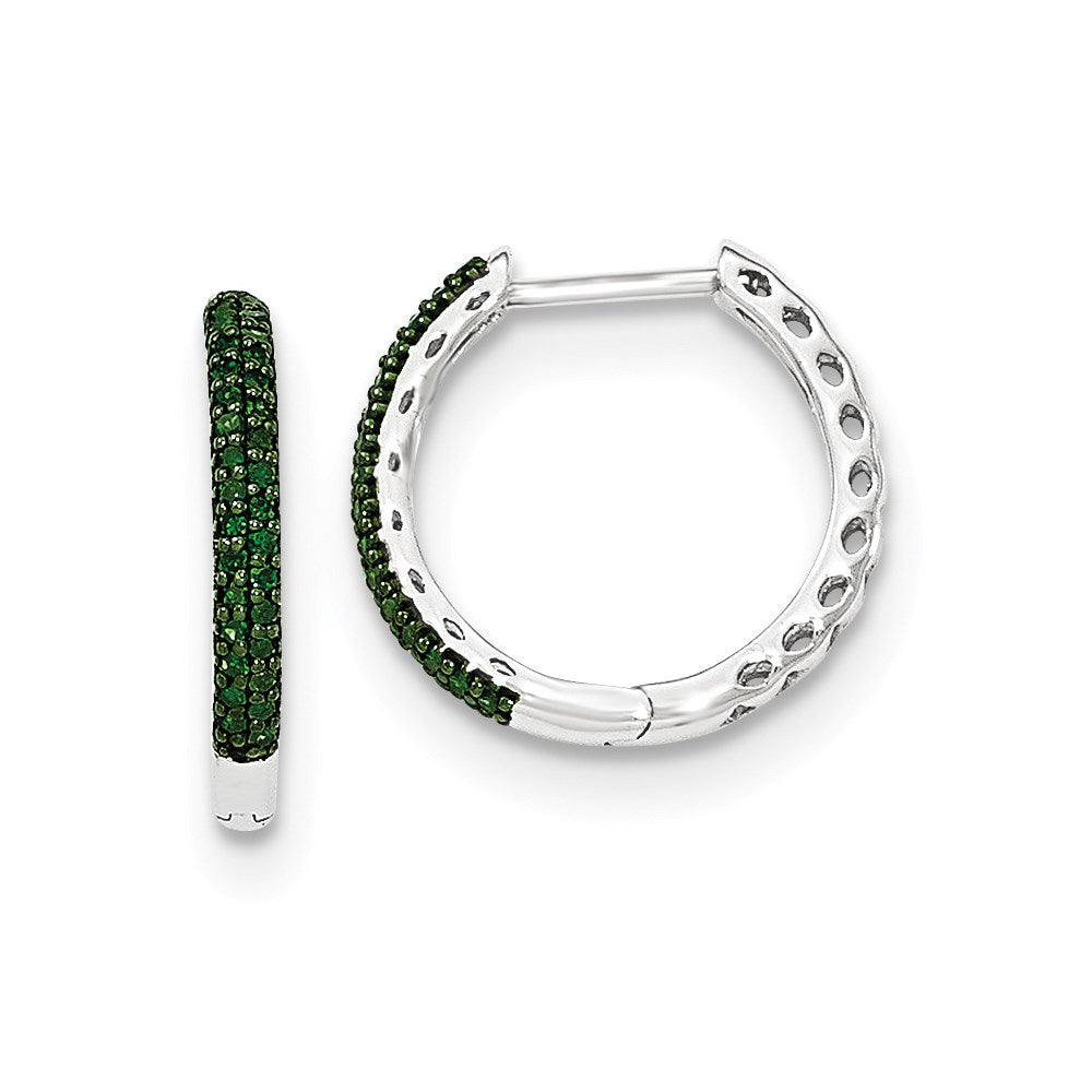 14k White Gold Green Diamond 2.25mm Hinged Hoops