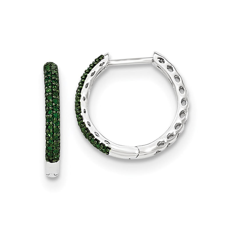14k White Gold Green Diamond 2.25mm Hinged Hoops