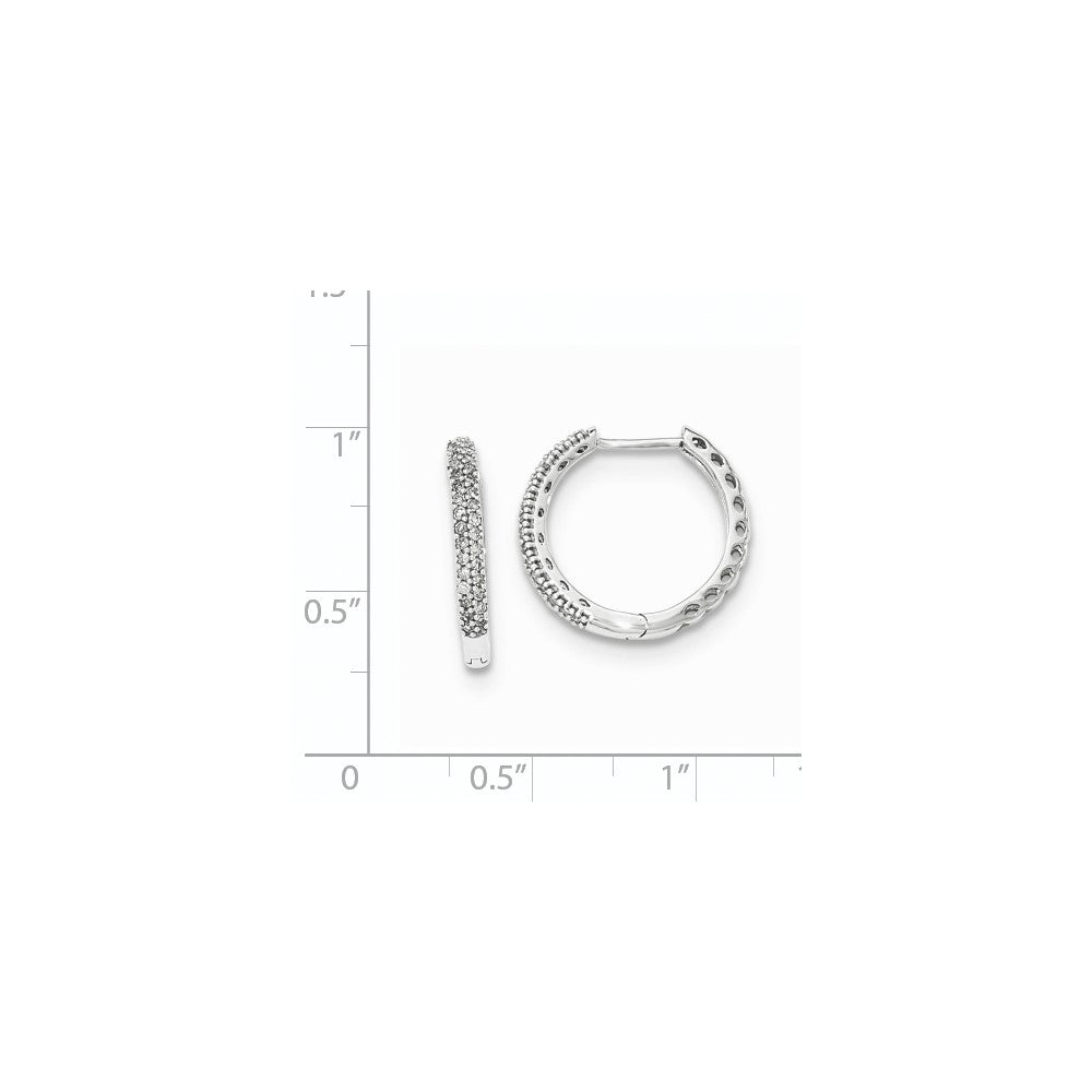 14K White Gold Real Diamond 2mm Hinged Hoop Earrings