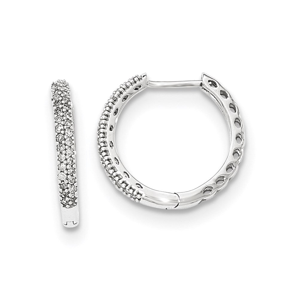 14K White Gold Real Diamond 2mm Hinged Hoop Earrings