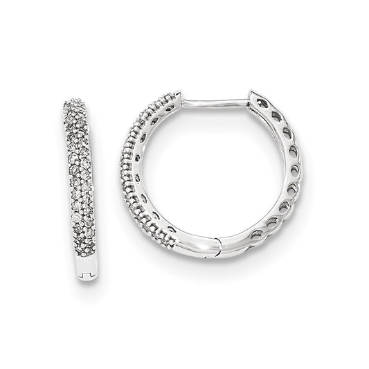 14K White Gold Real Diamond 2mm Hinged Hoop Earrings