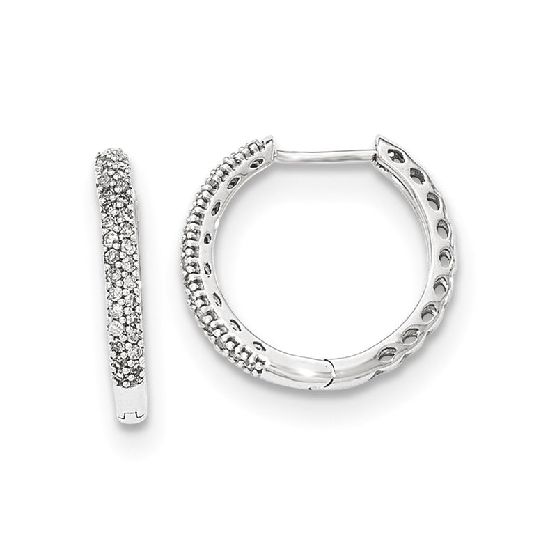 14K White Gold Real Diamond 2mm Hinged Hoop Earrings