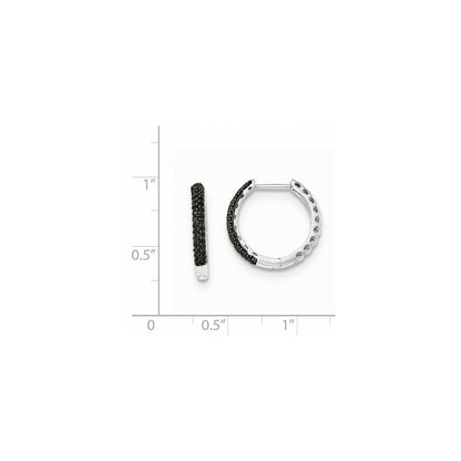 14K White Gold Black Real Diamond 2mm Hinged Hoop Earrings