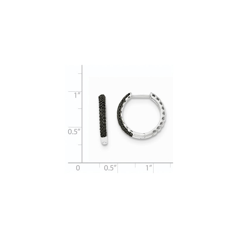 14K White Gold Black Real Diamond 2mm Hinged Hoop Earrings