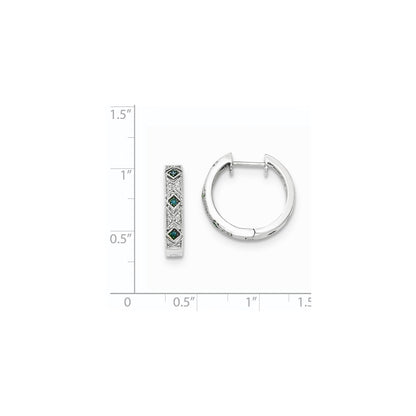 14K White Gold Blue/White Real Diamond Hinged Hoop Earrings