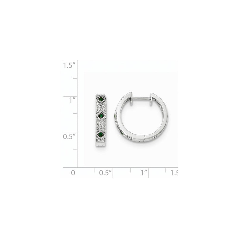 14K White Gold Green/White Real Diamond Hinged Hoop Earrings