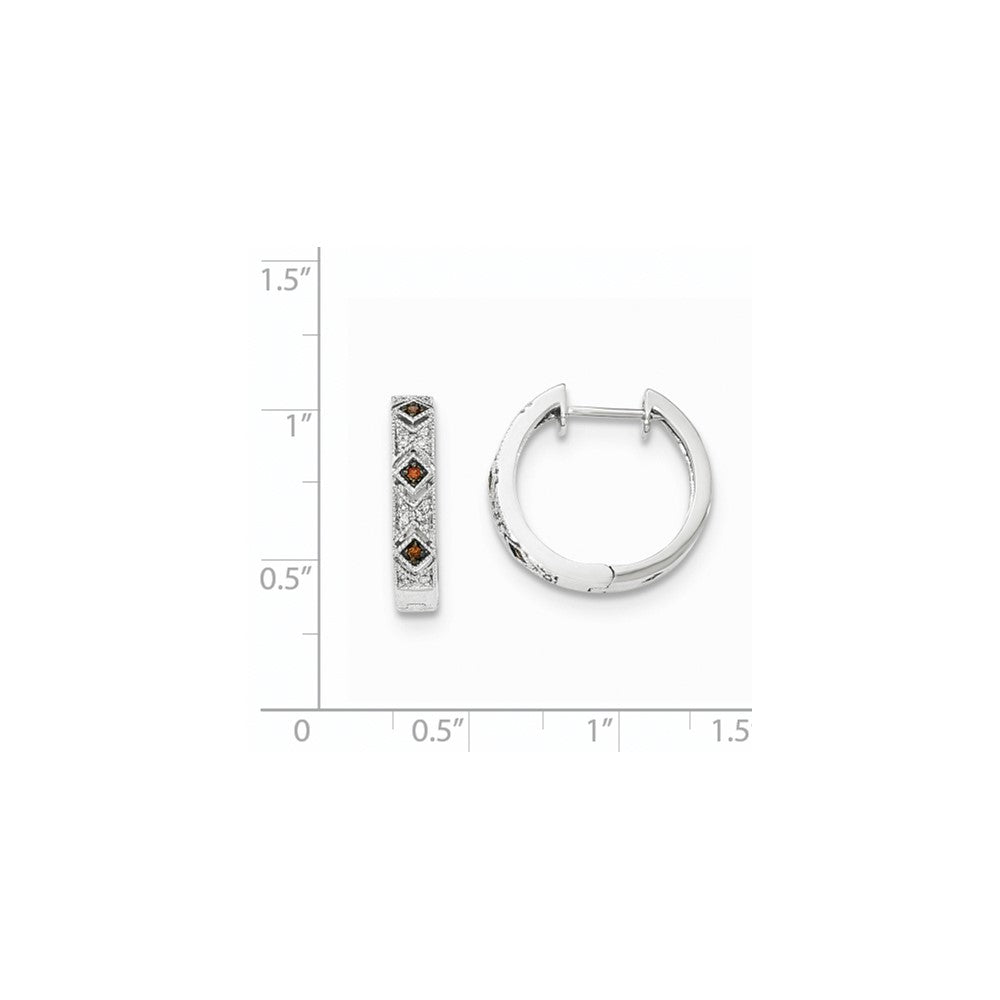 14K White Gold Red/White Real Diamond Hinged Hoop Earrings