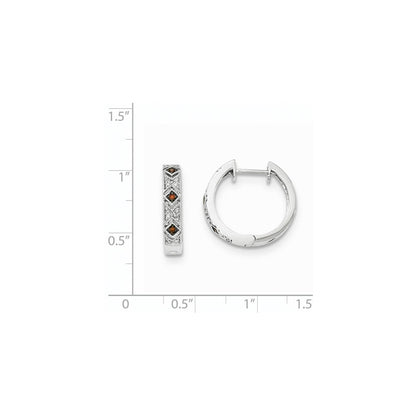14K White Gold Red/White Real Diamond Hinged Hoop Earrings